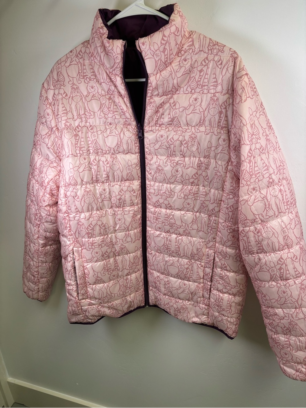 DISNEY WINNE THE POOH PUFFER JACKET COAT  GIRL LARGE  PINK PURPLE TRIM POLYESTER